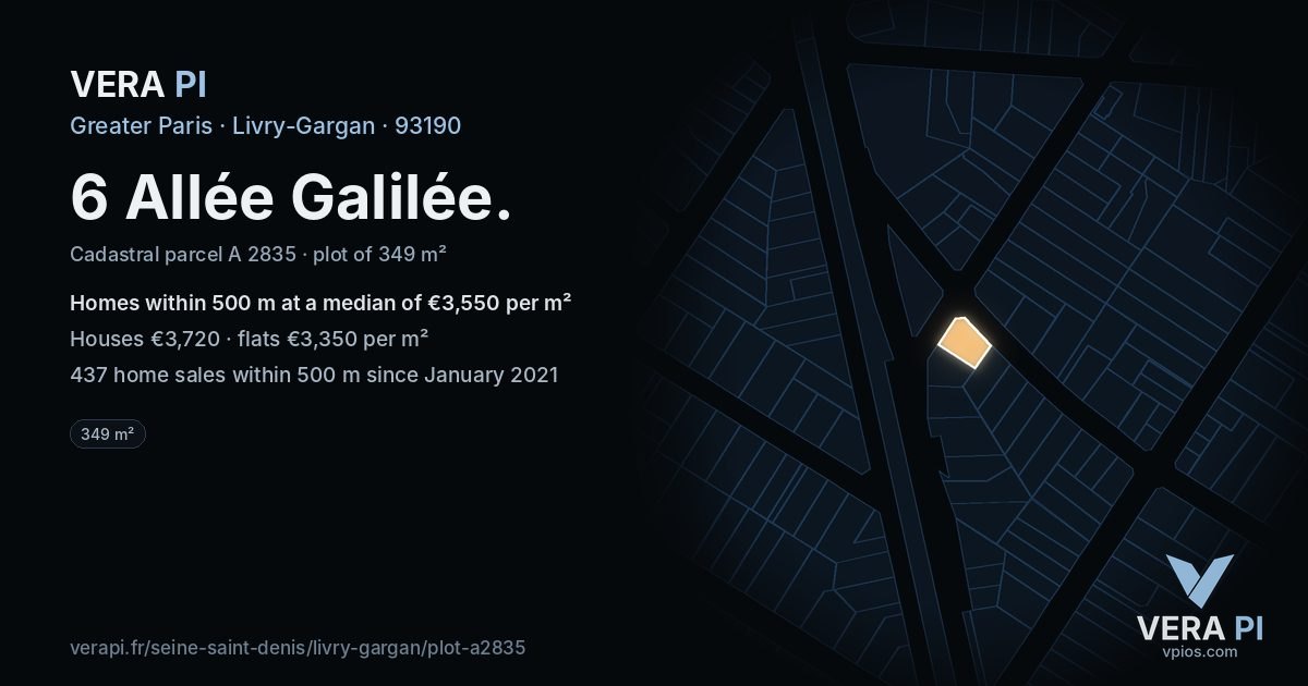 6 Allée Galilée, Livry-Gargan at night – the plot lit, the parcels around coloured by the prices near them