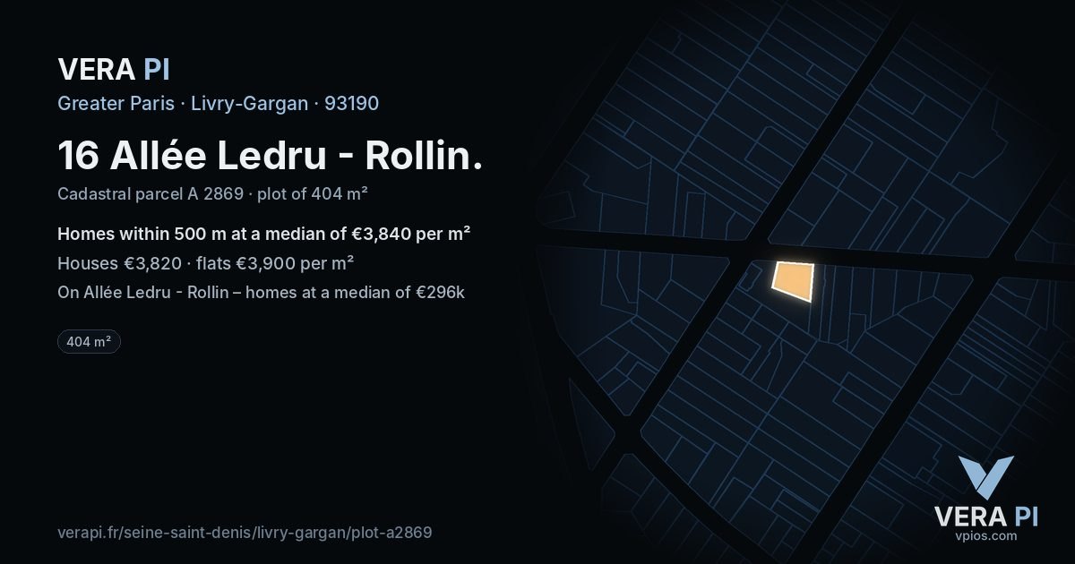 16 Allée Ledru - Rollin, Livry-Gargan at night – the plot lit, the parcels around coloured by the prices near them