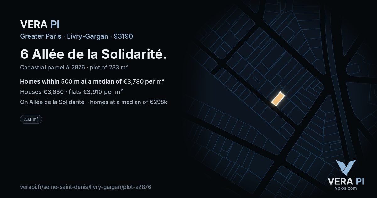 6 Allée de la Solidarité, Livry-Gargan at night – the plot lit, the parcels around coloured by the prices near them