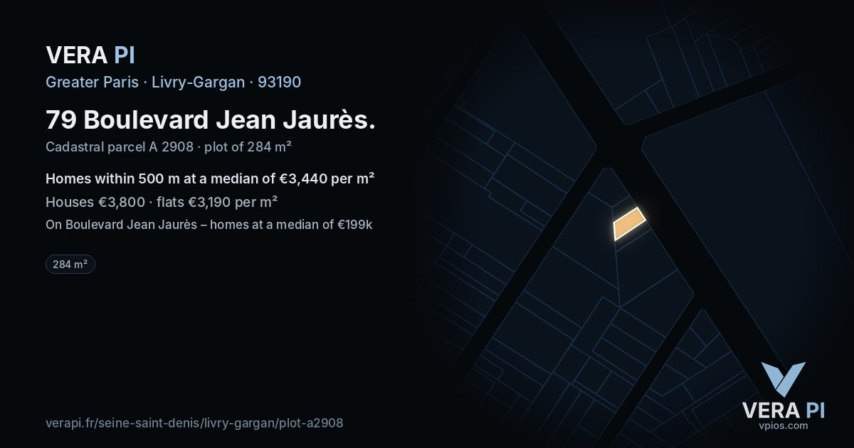 79 Boulevard Jean Jaurès, Livry-Gargan at night – the plot lit, the parcels around coloured by the prices near them