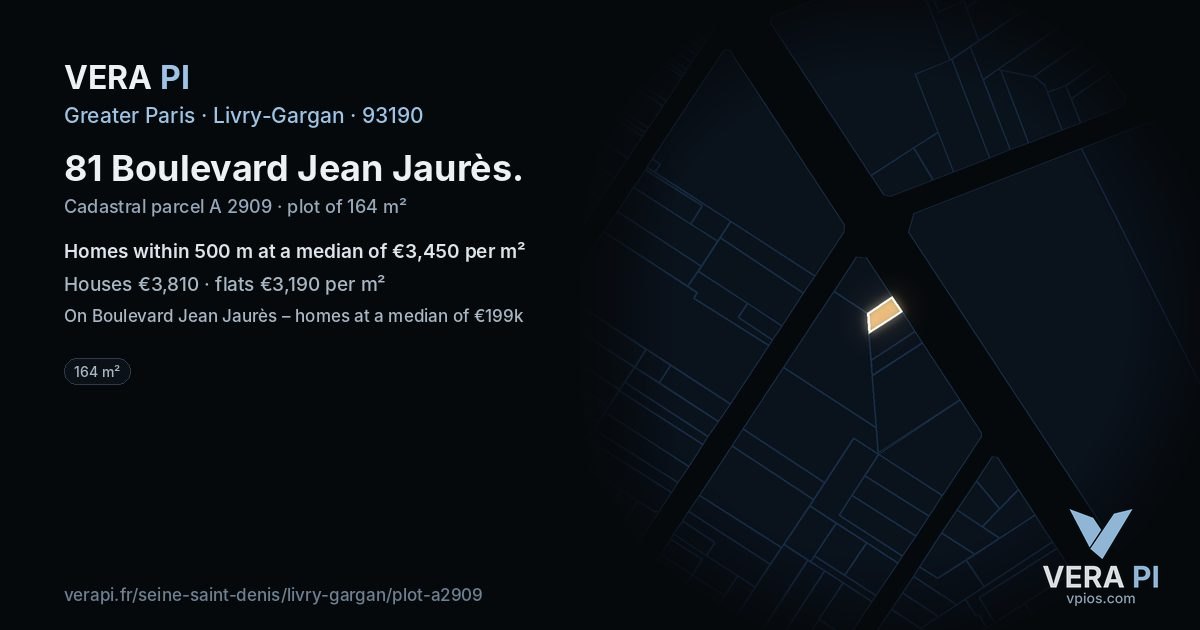 81 Boulevard Jean Jaurès, Livry-Gargan at night – the plot lit, the parcels around coloured by the prices near them