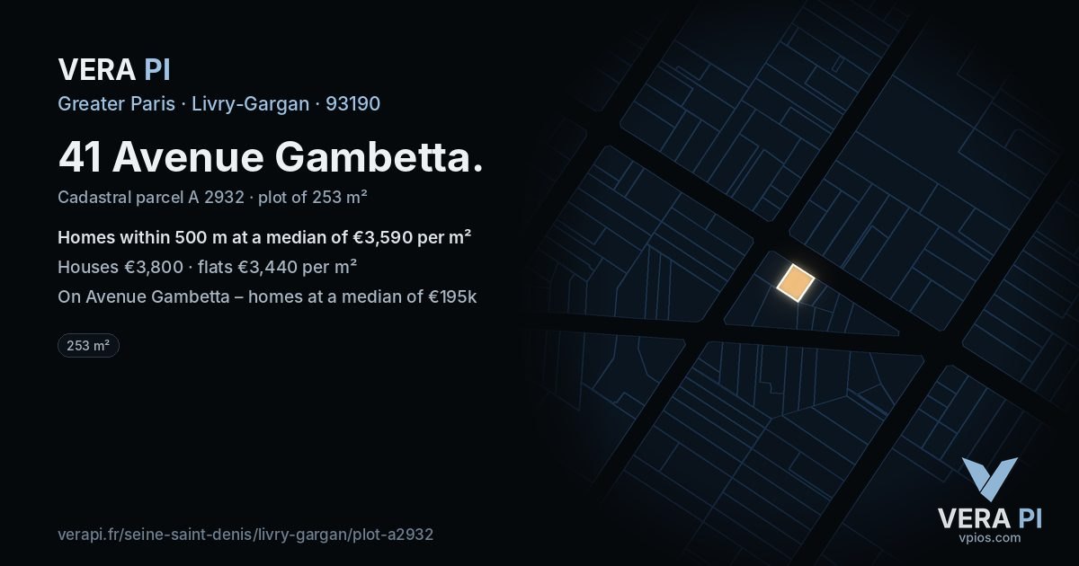 41 Avenue Gambetta, Livry-Gargan at night – the plot lit, the parcels around coloured by the prices near them