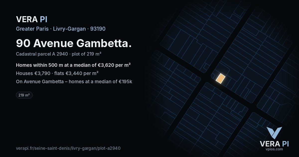 90 Avenue Gambetta, Livry-Gargan at night – the plot lit, the parcels around coloured by the prices near them