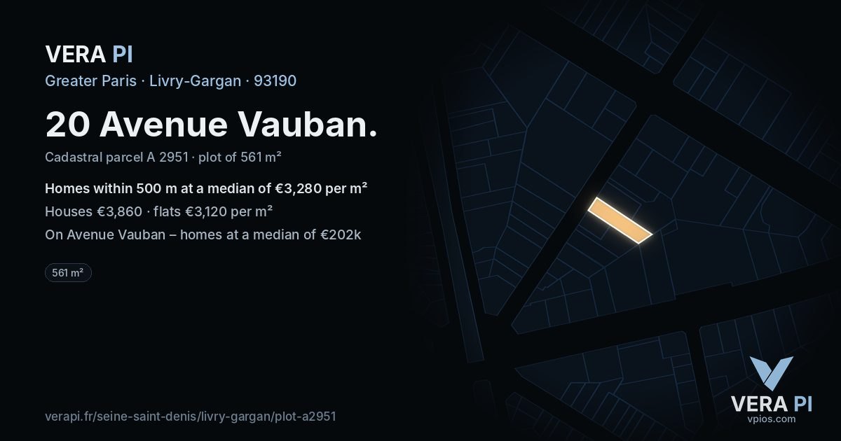 20 Avenue Vauban, Livry-Gargan at night – the plot lit, the parcels around coloured by the prices near them