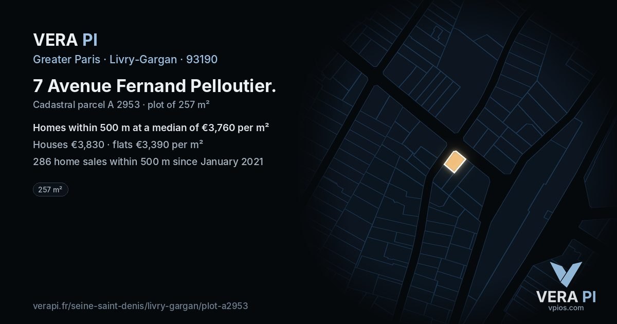 7 Avenue Fernand Pelloutier, Livry-Gargan at night – the plot lit, the parcels around coloured by the prices near them