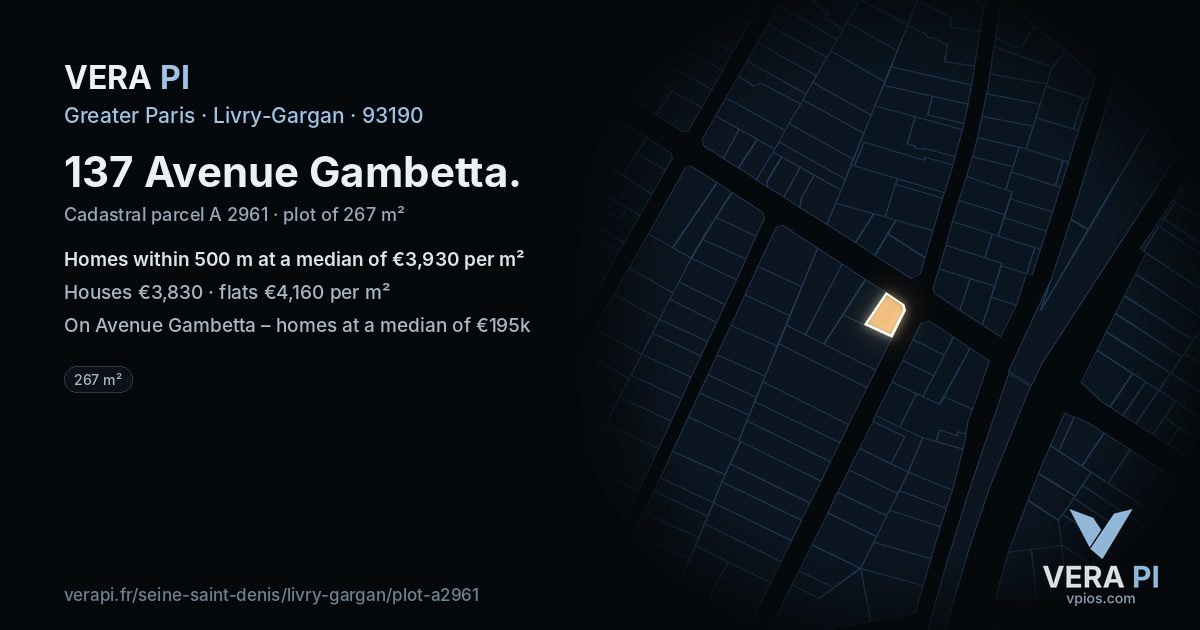 137 Avenue Gambetta, Livry-Gargan at night – the plot lit, the parcels around coloured by the prices near them