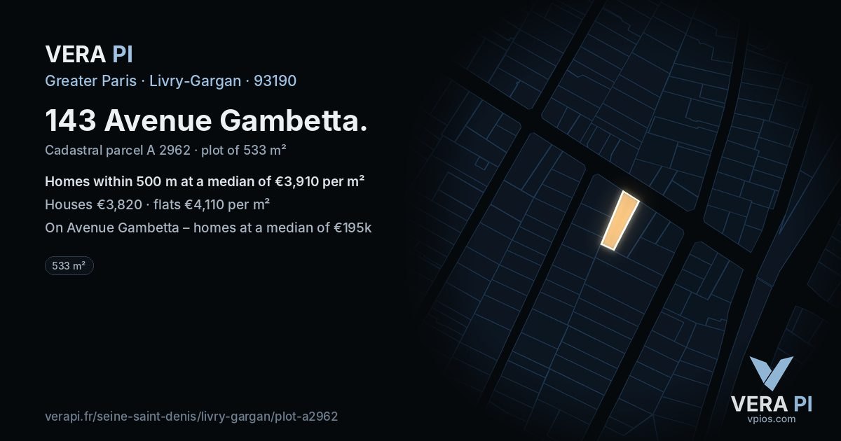 143 Avenue Gambetta, Livry-Gargan at night – the plot lit, the parcels around coloured by the prices near them