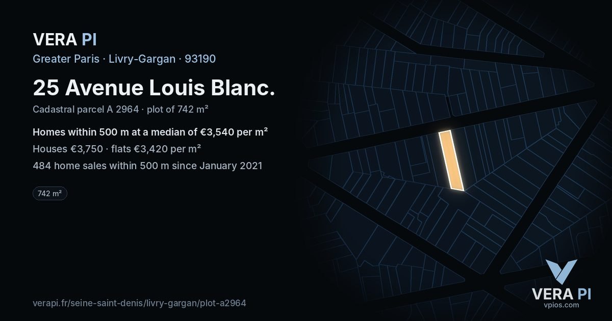 25 Avenue Louis Blanc, Livry-Gargan at night – the plot lit, the parcels around coloured by the prices near them