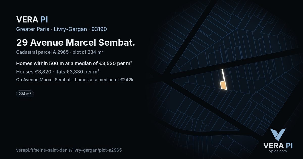 29 Avenue Marcel Sembat, Livry-Gargan at night – the plot lit, the parcels around coloured by the prices near them