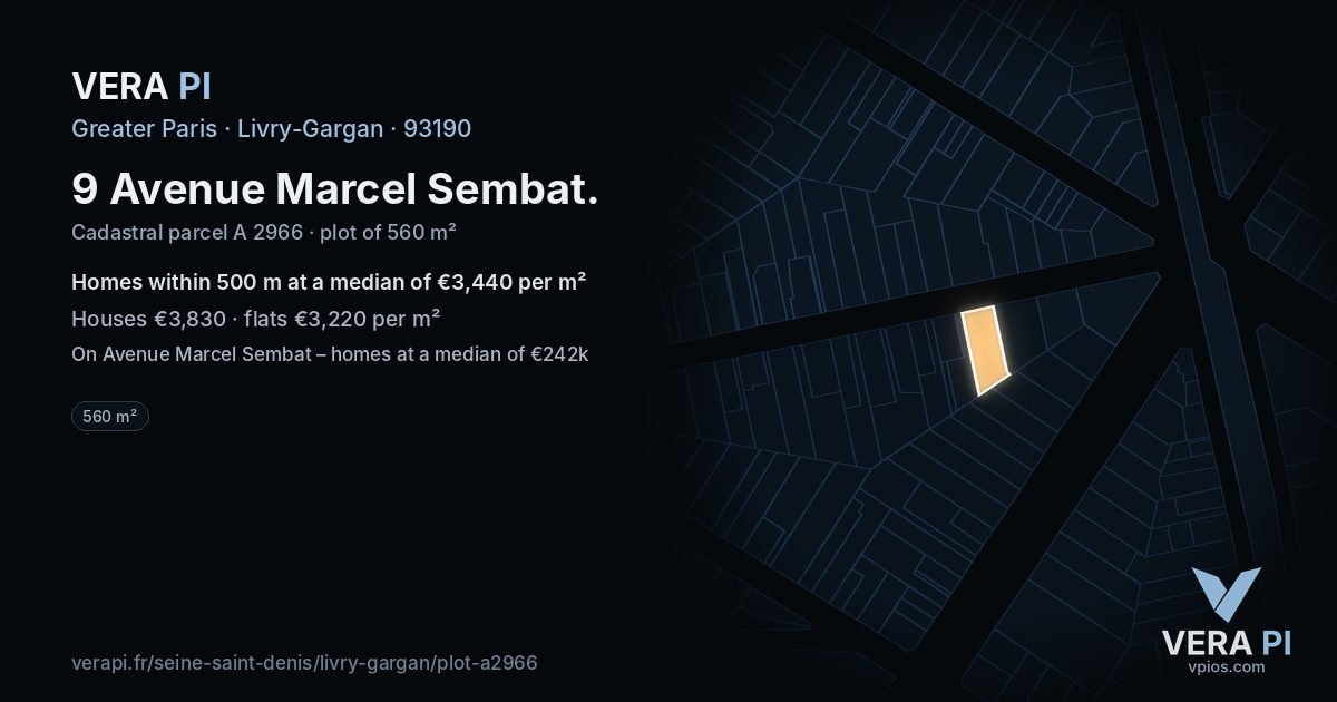 9 Avenue Marcel Sembat, Livry-Gargan at night – the plot lit, the parcels around coloured by the prices near them