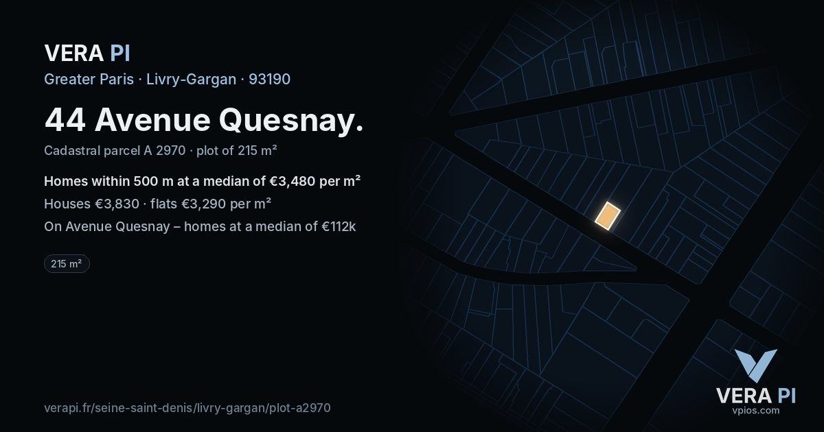 44 Avenue Quesnay, Livry-Gargan at night – the plot lit, the parcels around coloured by the prices near them