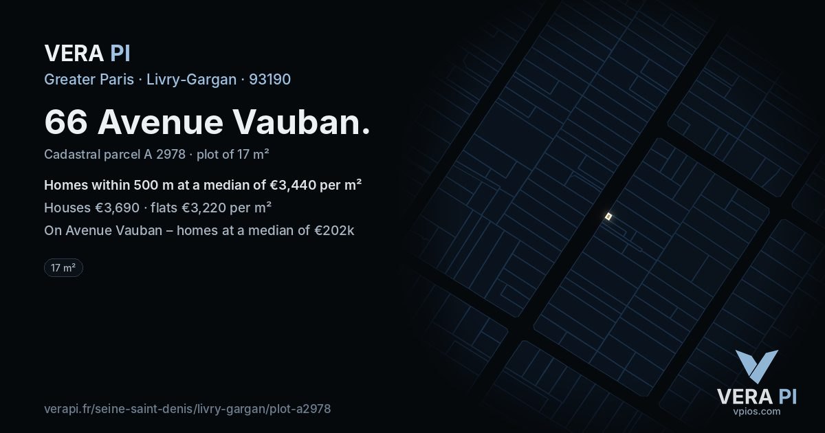 66 Avenue Vauban, Livry-Gargan at night – the plot lit, the parcels around coloured by the prices near them