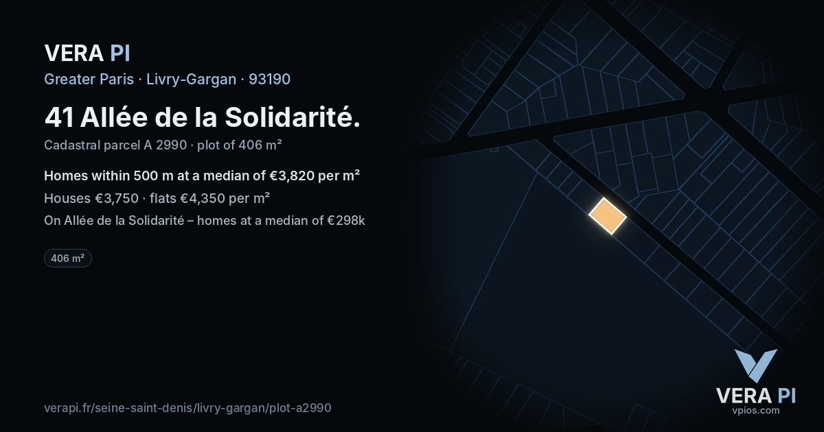 41 Allée de la Solidarité, Livry-Gargan at night – the plot lit, the parcels around coloured by the prices near them