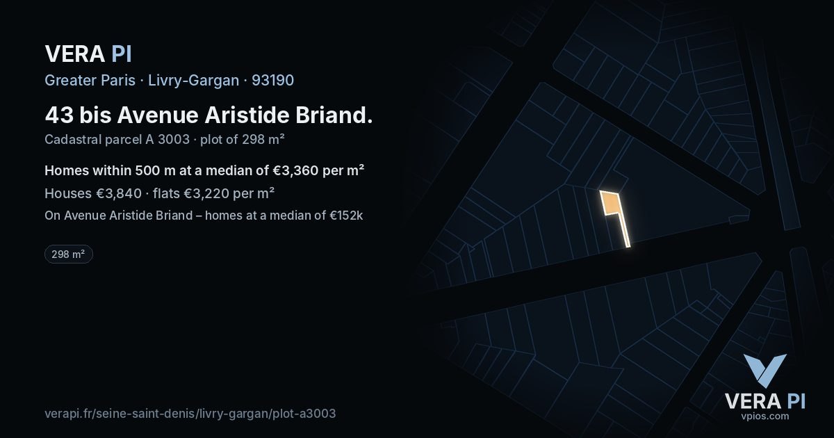 43 bis Avenue Aristide Briand, Livry-Gargan at night – the plot lit, the parcels around coloured by the prices near them