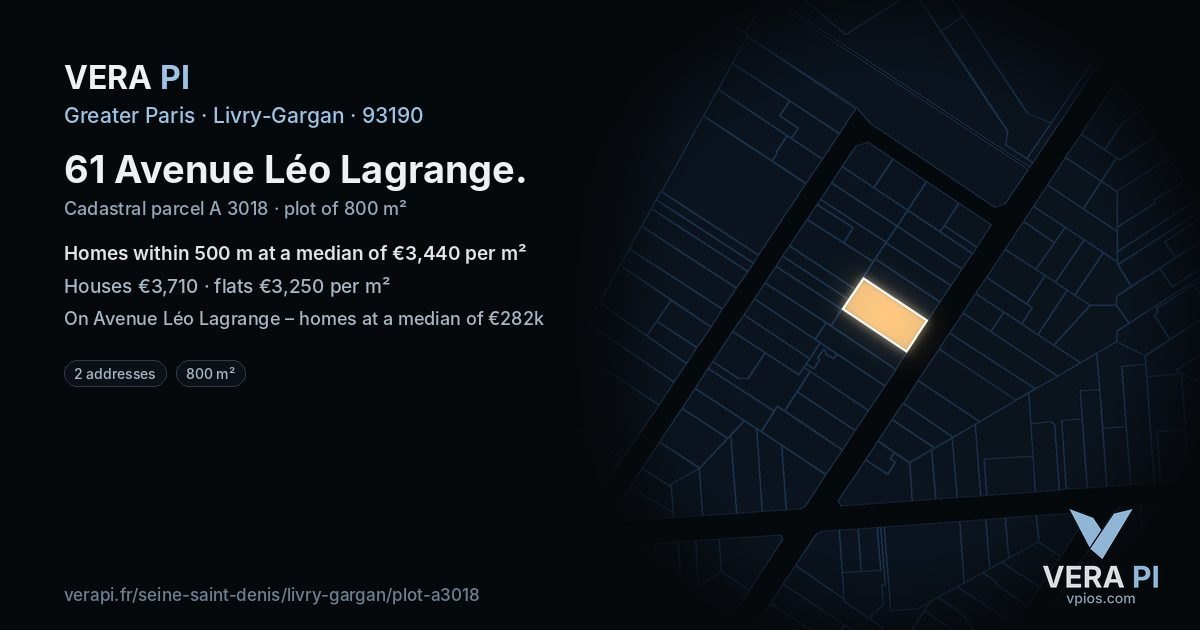 61 Avenue Léo Lagrange, Livry-Gargan at night – the plot lit, the parcels around coloured by the prices near them