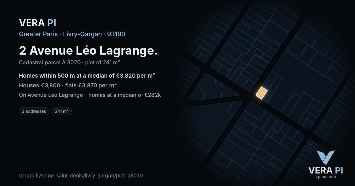 2 Avenue Léo Lagrange, Livry-Gargan at night – the plot lit, the parcels around coloured by the prices near them