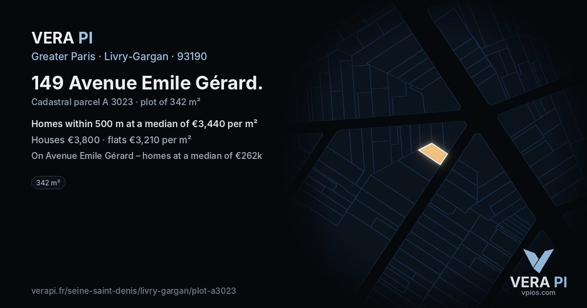 149 Avenue Emile Gérard, Livry-Gargan at night – the plot lit, the parcels around coloured by the prices near them