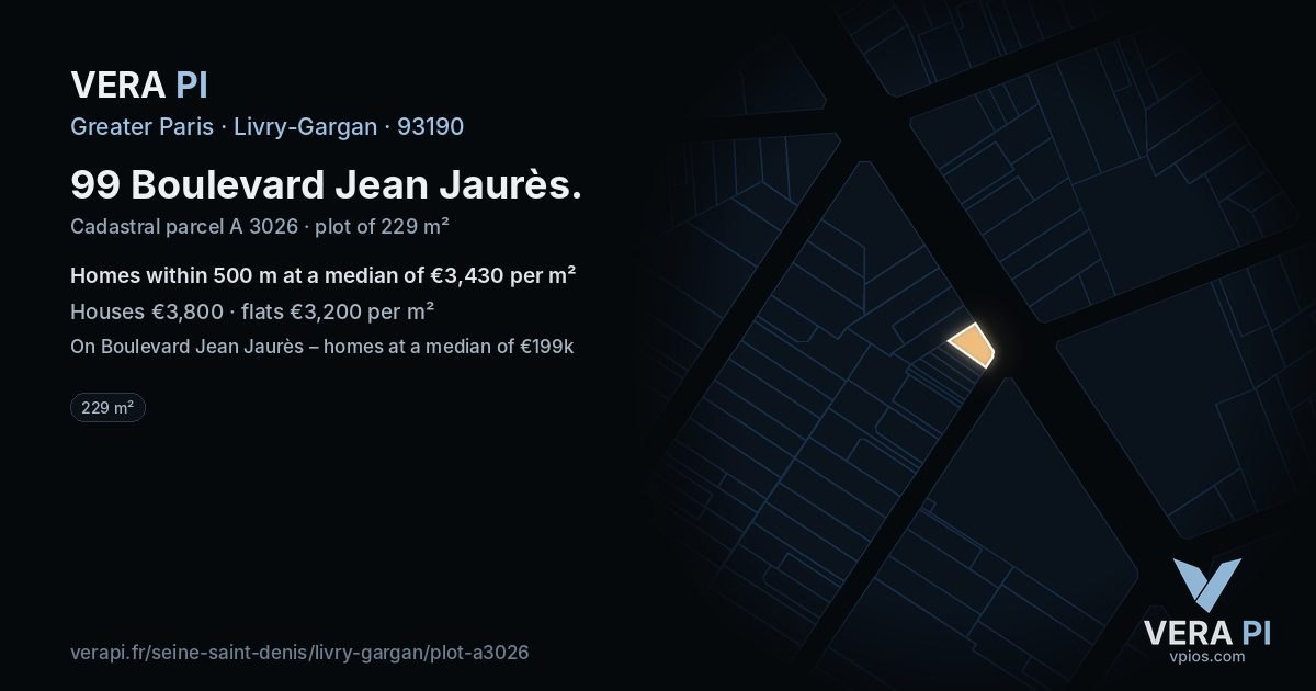 99 Boulevard Jean Jaurès, Livry-Gargan at night – the plot lit, the parcels around coloured by the prices near them