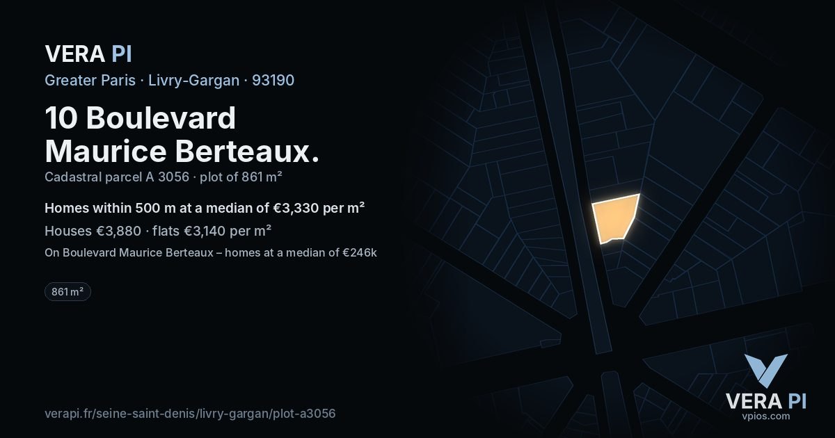 10 Boulevard Maurice Berteaux, Livry-Gargan at night – the plot lit, the parcels around coloured by the prices near them