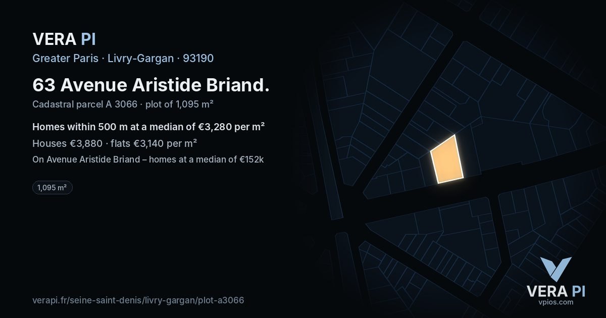 63 Avenue Aristide Briand, Livry-Gargan at night – the plot lit, the parcels around coloured by the prices near them