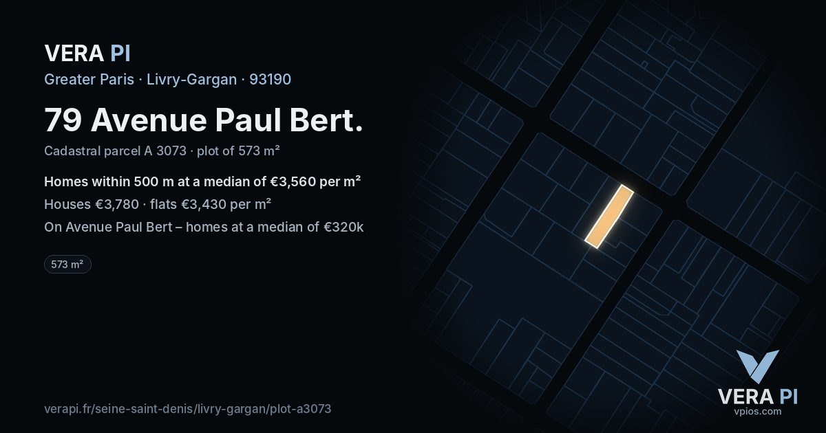79 Avenue Paul Bert, Livry-Gargan at night – the plot lit, the parcels around coloured by the prices near them