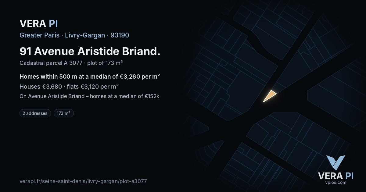 91 Avenue Aristide Briand, Livry-Gargan at night – the plot lit, the parcels around coloured by the prices near them