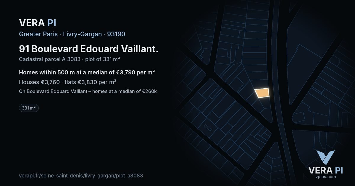 91 Boulevard Edouard Vaillant, Livry-Gargan at night – the plot lit, the parcels around coloured by the prices near them