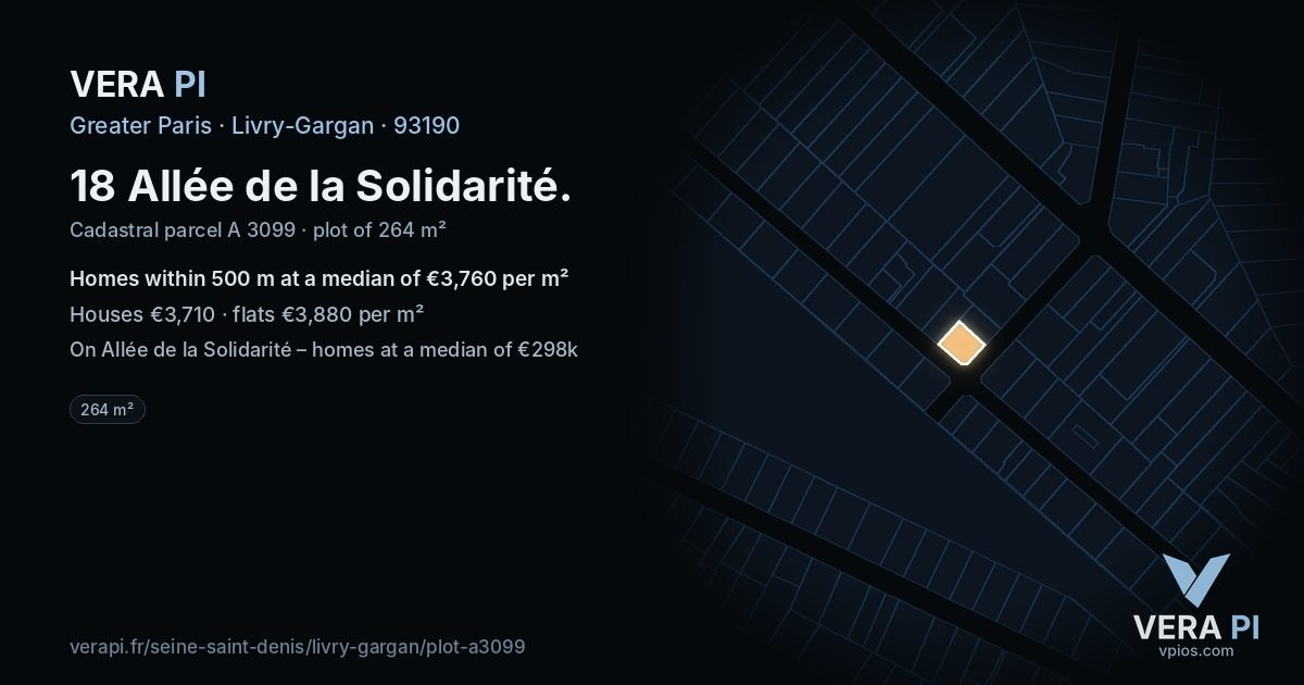 18 Allée de la Solidarité, Livry-Gargan at night – the plot lit, the parcels around coloured by the prices near them