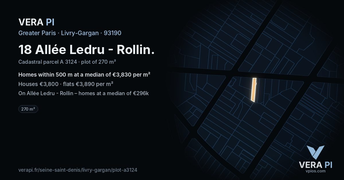18 Allée Ledru - Rollin, Livry-Gargan at night – the plot lit, the parcels around coloured by the prices near them