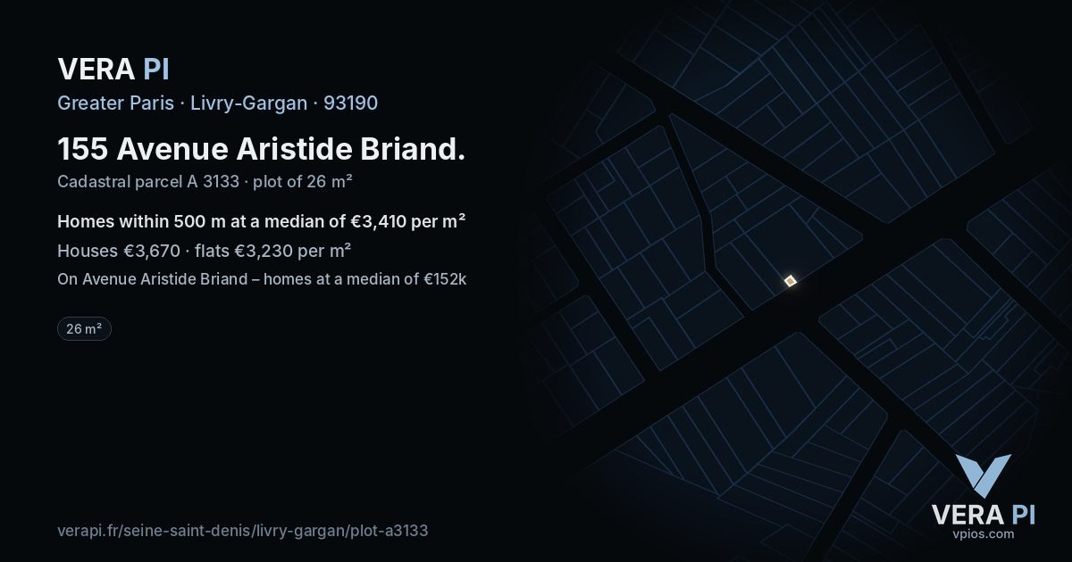 155 Avenue Aristide Briand, Livry-Gargan at night – the plot lit, the parcels around coloured by the prices near them