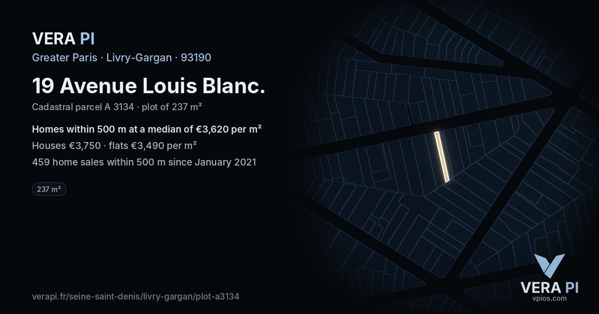 19 Avenue Louis Blanc, Livry-Gargan at night – the plot lit, the parcels around coloured by the prices near them