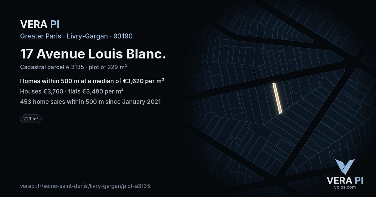 17 Avenue Louis Blanc, Livry-Gargan at night – the plot lit, the parcels around coloured by the prices near them