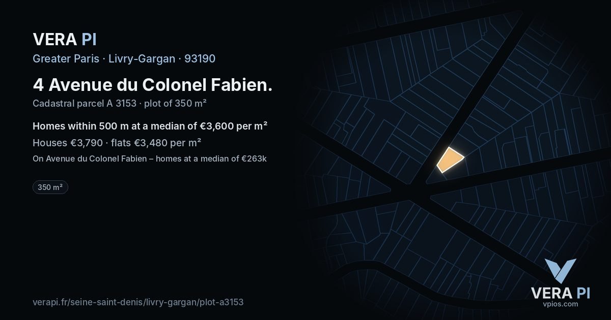 4 Avenue du Colonel Fabien, Livry-Gargan at night – the plot lit, the parcels around coloured by the prices near them