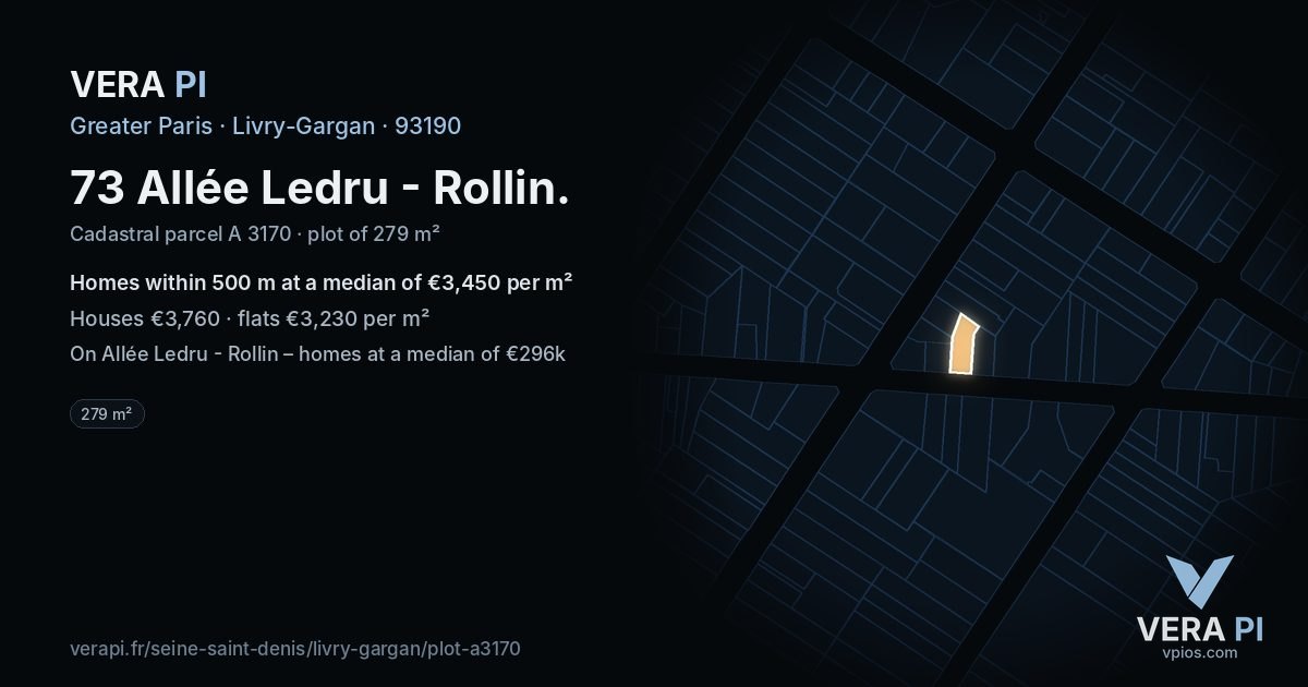 73 Allée Ledru - Rollin, Livry-Gargan at night – the plot lit, the parcels around coloured by the prices near them