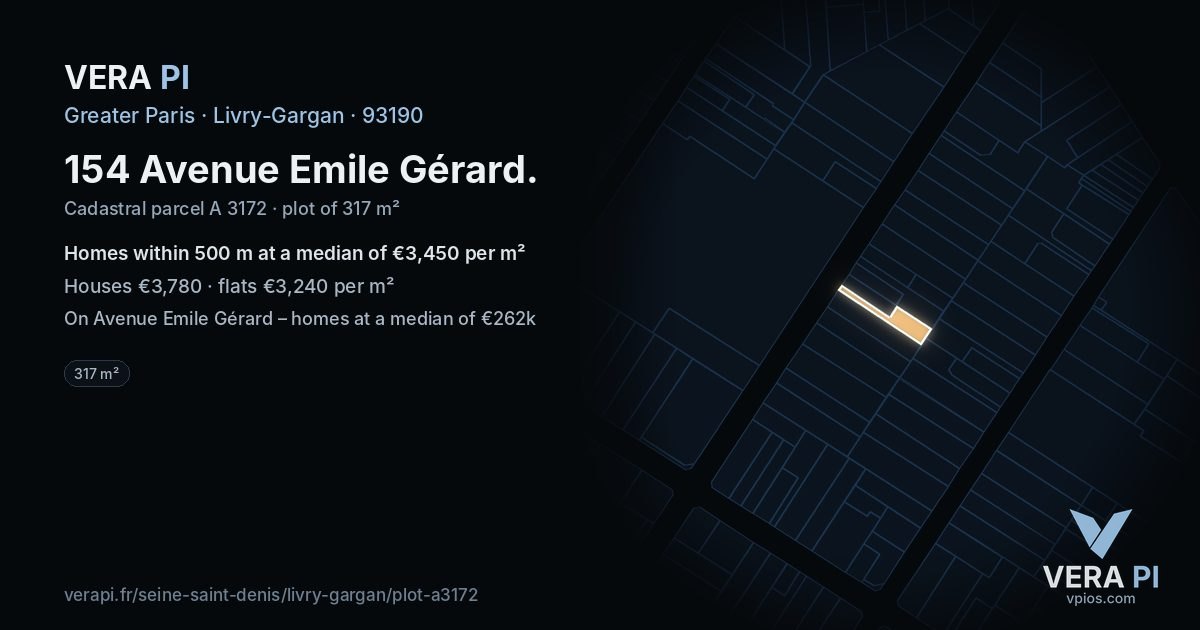 154 Avenue Emile Gérard, Livry-Gargan at night – the plot lit, the parcels around coloured by the prices near them