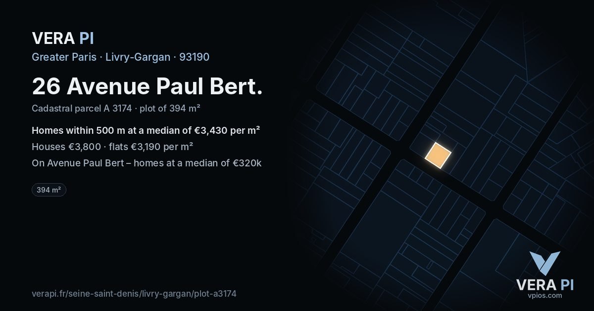 26 Avenue Paul Bert, Livry-Gargan at night – the plot lit, the parcels around coloured by the prices near them
