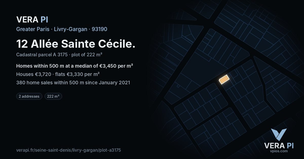 12 Allée Sainte Cécile, Livry-Gargan at night – the plot lit, the parcels around coloured by the prices near them