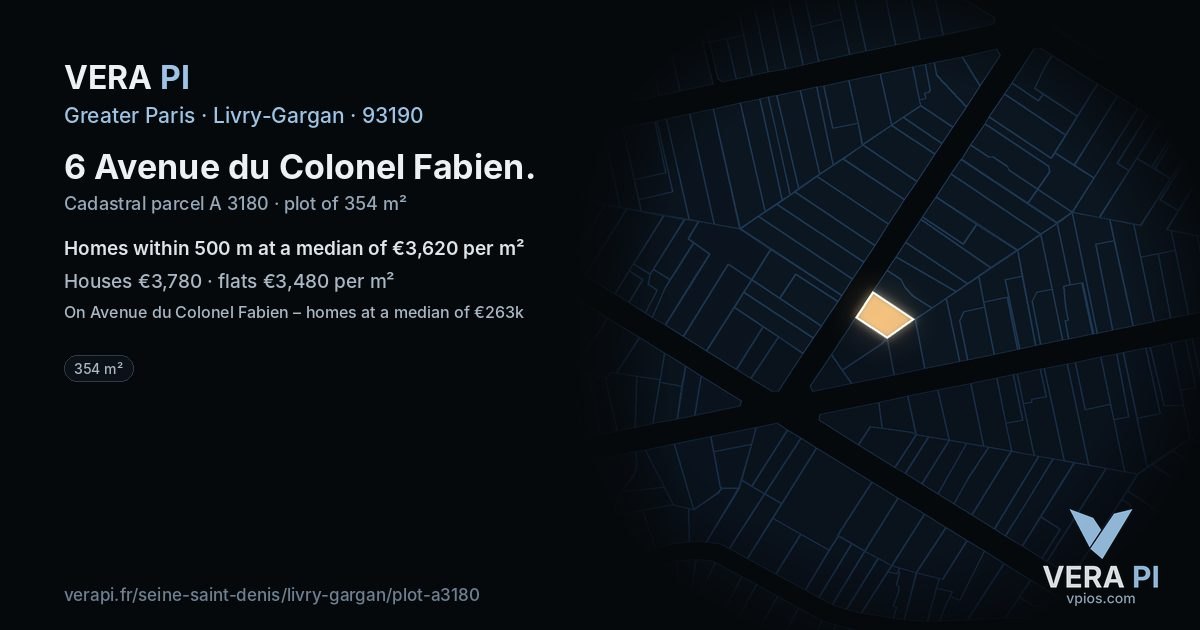 6 Avenue du Colonel Fabien, Livry-Gargan at night – the plot lit, the parcels around coloured by the prices near them