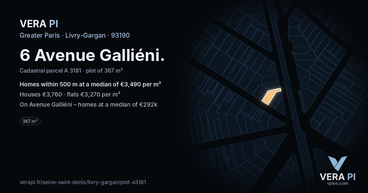 6 Avenue Galliéni, Livry-Gargan at night – the plot lit, the parcels around coloured by the prices near them