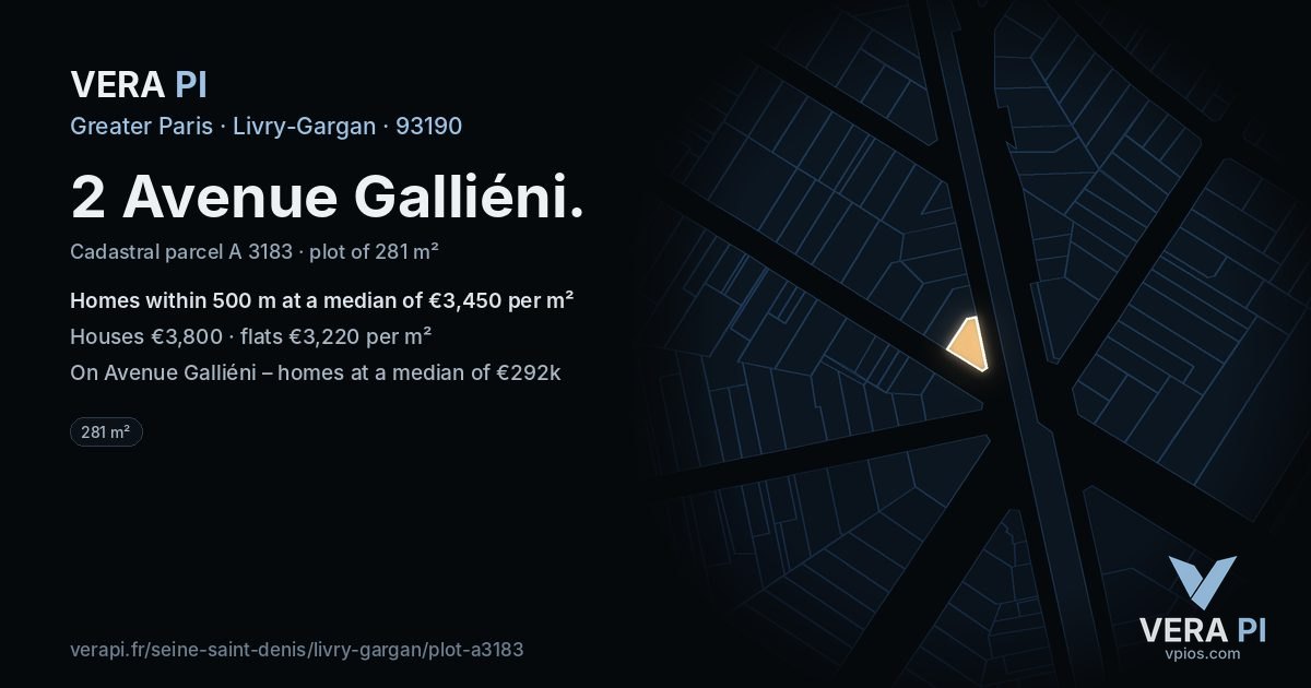 2 Avenue Galliéni, Livry-Gargan at night – the plot lit, the parcels around coloured by the prices near them