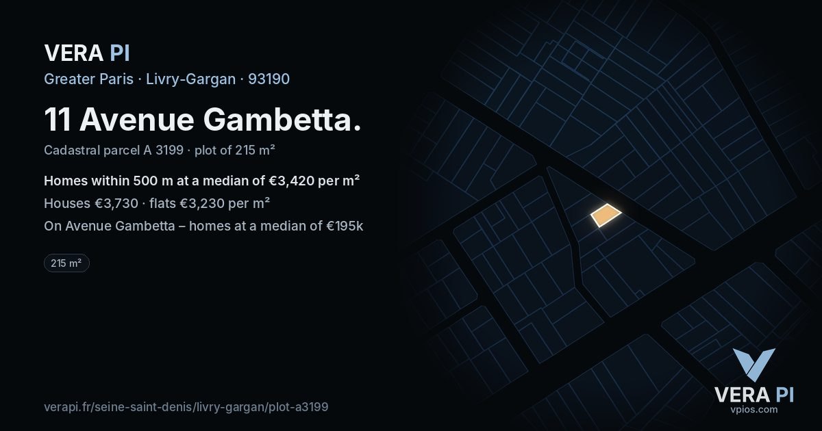 11 Avenue Gambetta, Livry-Gargan at night – the plot lit, the parcels around coloured by the prices near them