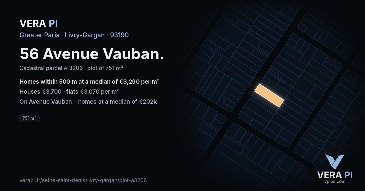 56 Avenue Vauban, Livry-Gargan at night – the plot lit, the parcels around coloured by the prices near them