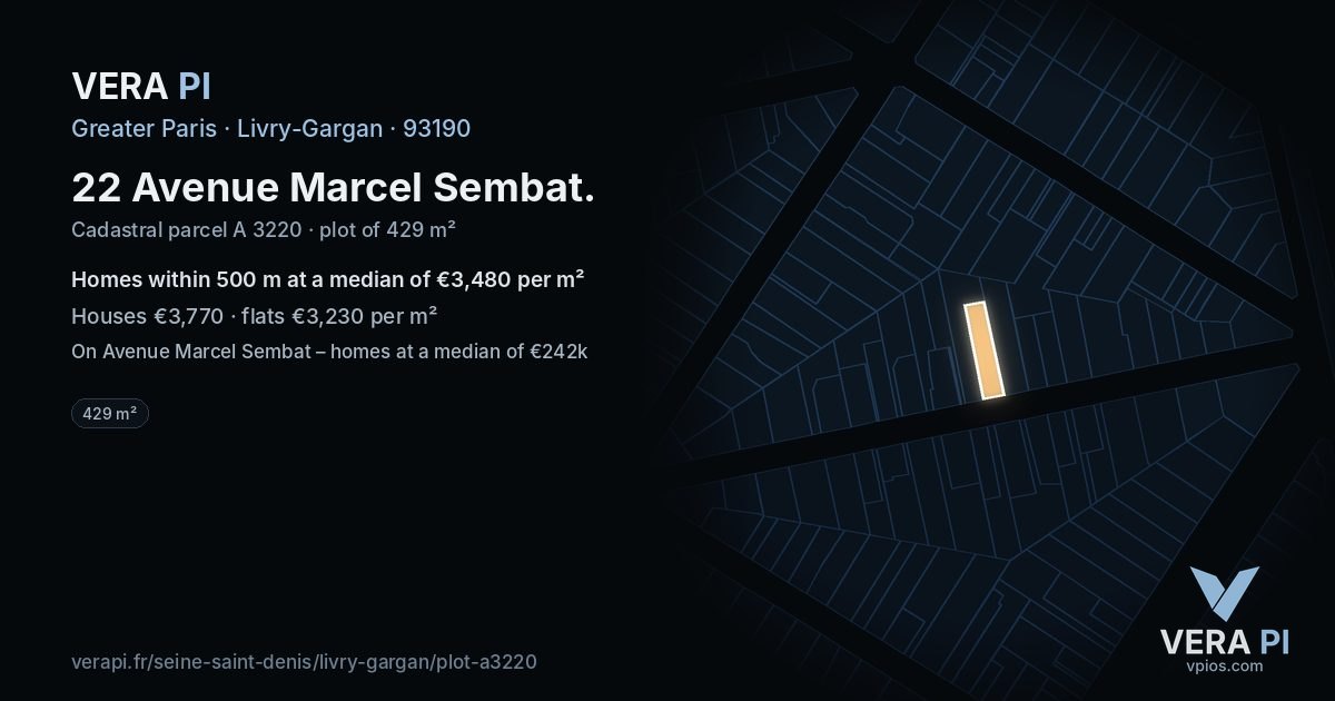 22 Avenue Marcel Sembat, Livry-Gargan at night – the plot lit, the parcels around coloured by the prices near them