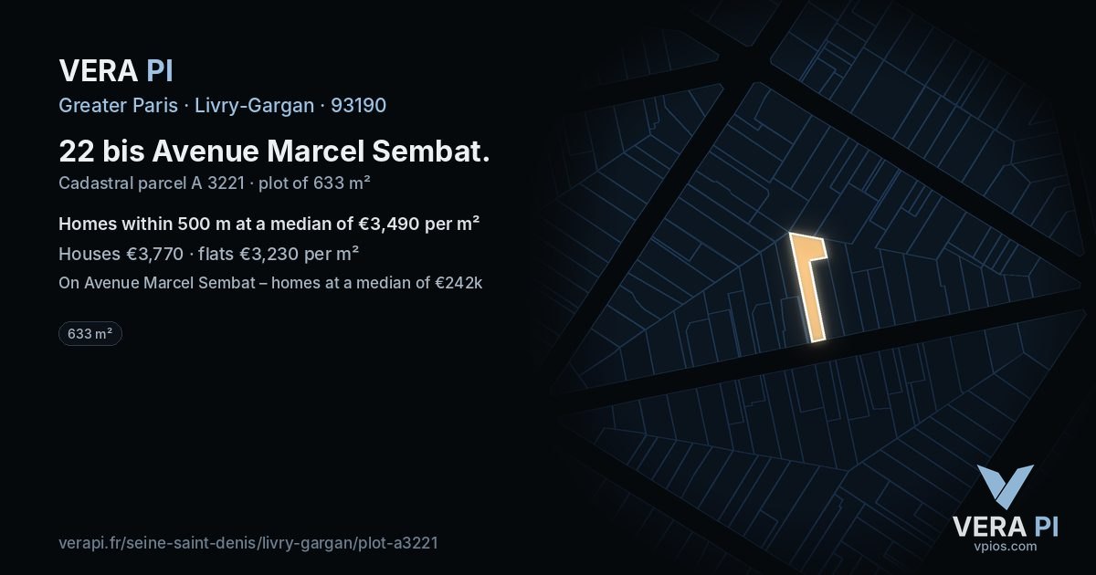 22 bis Avenue Marcel Sembat, Livry-Gargan at night – the plot lit, the parcels around coloured by the prices near them