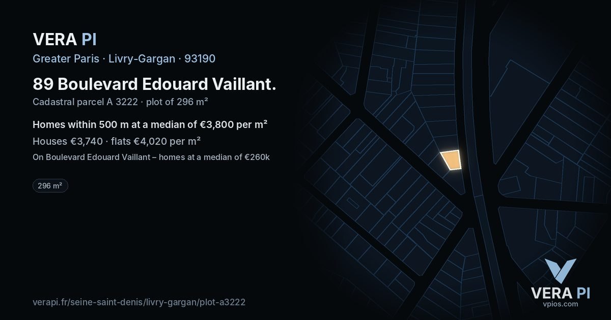 89 Boulevard Edouard Vaillant, Livry-Gargan at night – the plot lit, the parcels around coloured by the prices near them