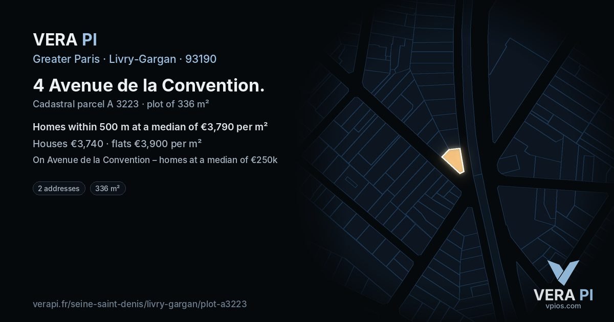4 Avenue de la Convention, Livry-Gargan at night – the plot lit, the parcels around coloured by the prices near them