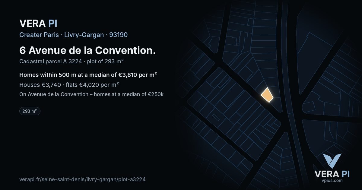 6 Avenue de la Convention, Livry-Gargan at night – the plot lit, the parcels around coloured by the prices near them