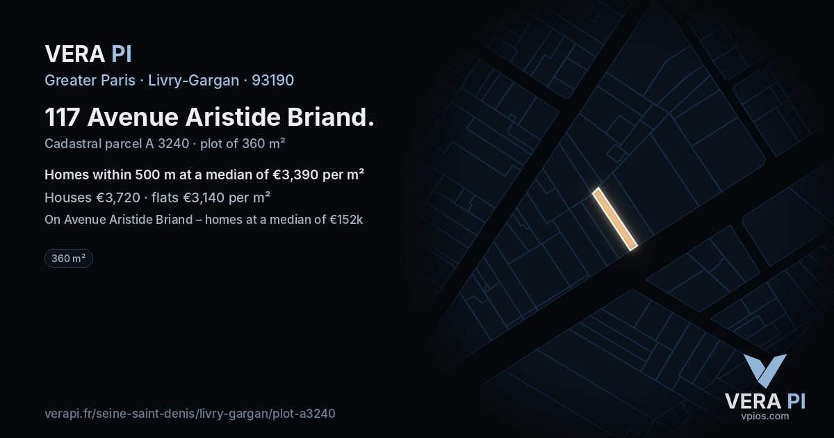 117 Avenue Aristide Briand, Livry-Gargan at night – the plot lit, the parcels around coloured by the prices near them