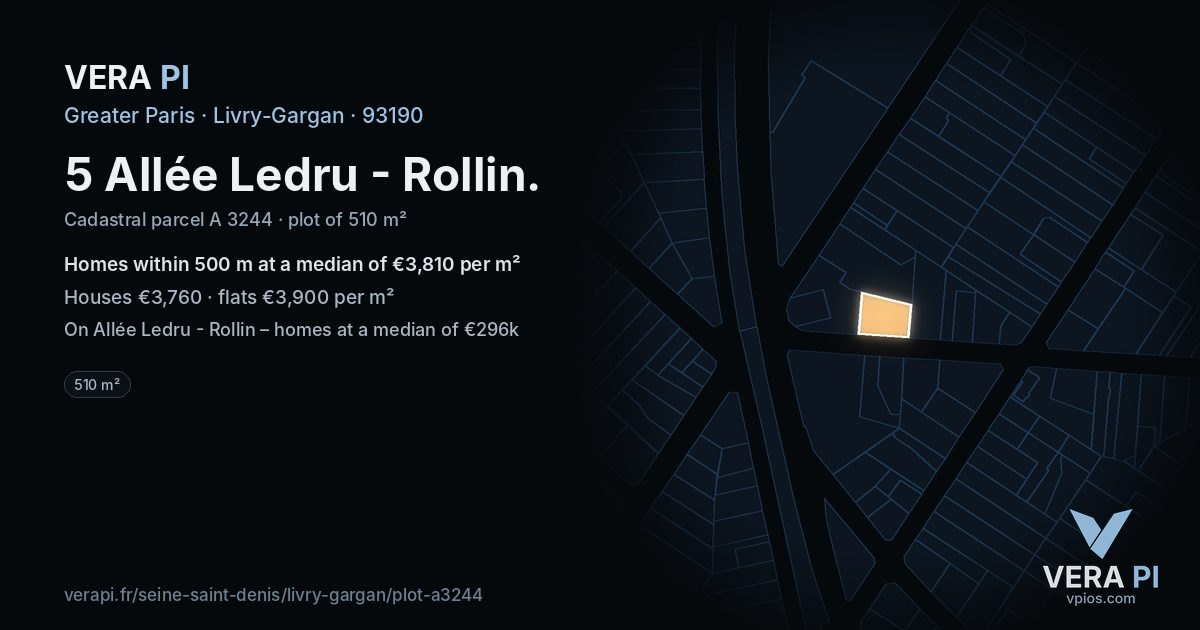 5 Allée Ledru - Rollin, Livry-Gargan at night – the plot lit, the parcels around coloured by the prices near them