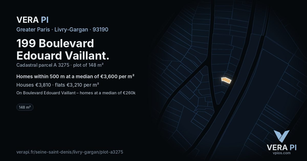 199 Boulevard Edouard Vaillant, Livry-Gargan at night – the plot lit, the parcels around coloured by the prices near them